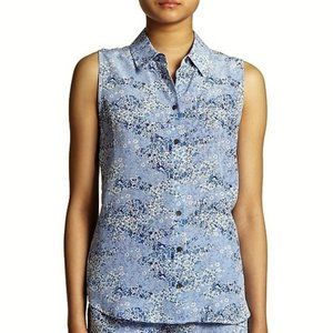 Equipment Blue Floral COLLEEN Silk Sleeveless Top